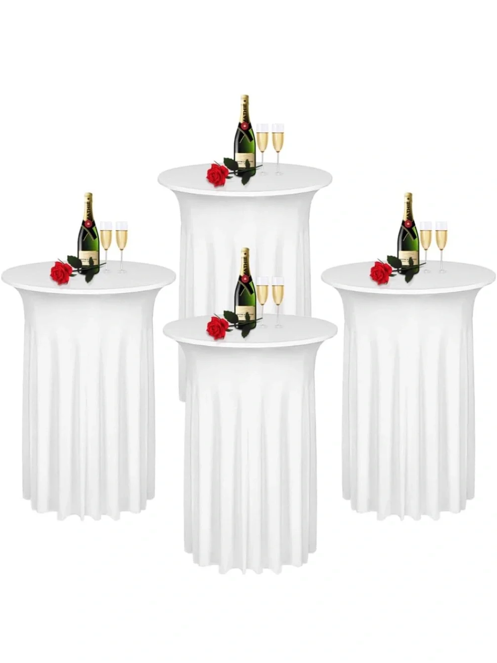 Set of 4 White Spandex Cocktail Table Covers for wedding